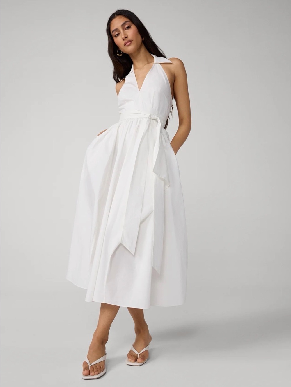 Diane Von Furstenberg White Halter Tie-Waist Midi Dress